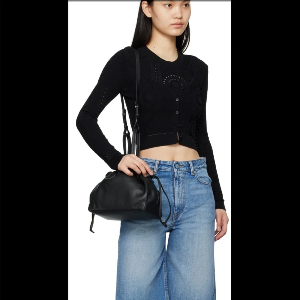 BY FAR Black Leather Drawstring Shoulder Bag
